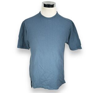 Yves Saint Laurent T-Shirt Men’s Large Blue Ribbed Short Sleeve YSL Crew Neck